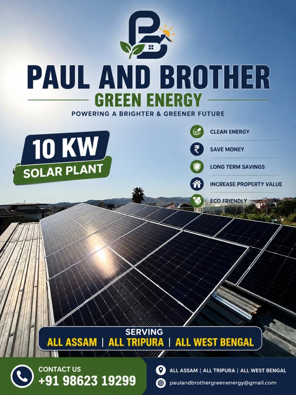 10 KW solar plant on corrugated metal roof by Paul and Brother Green Energy