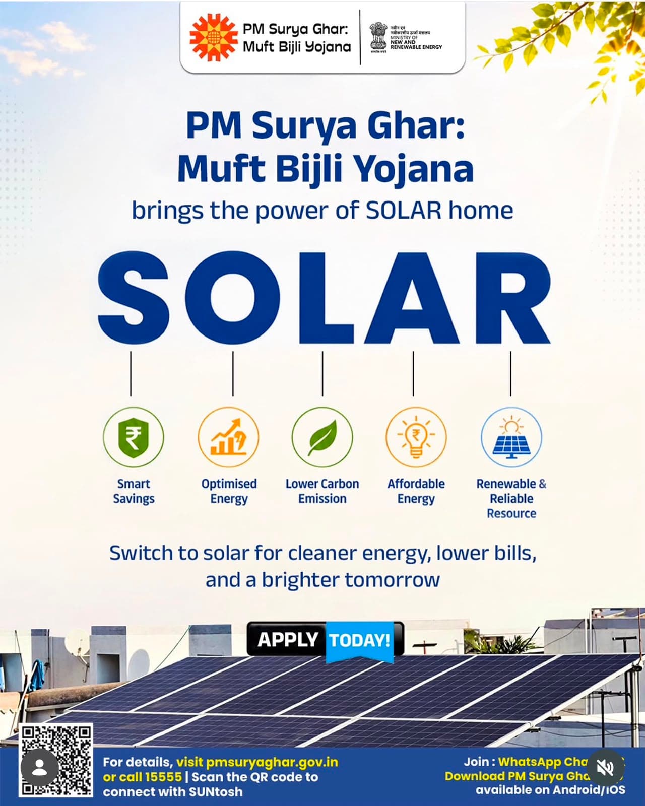 PM Surya Ghar government solar subsidy scheme infographic